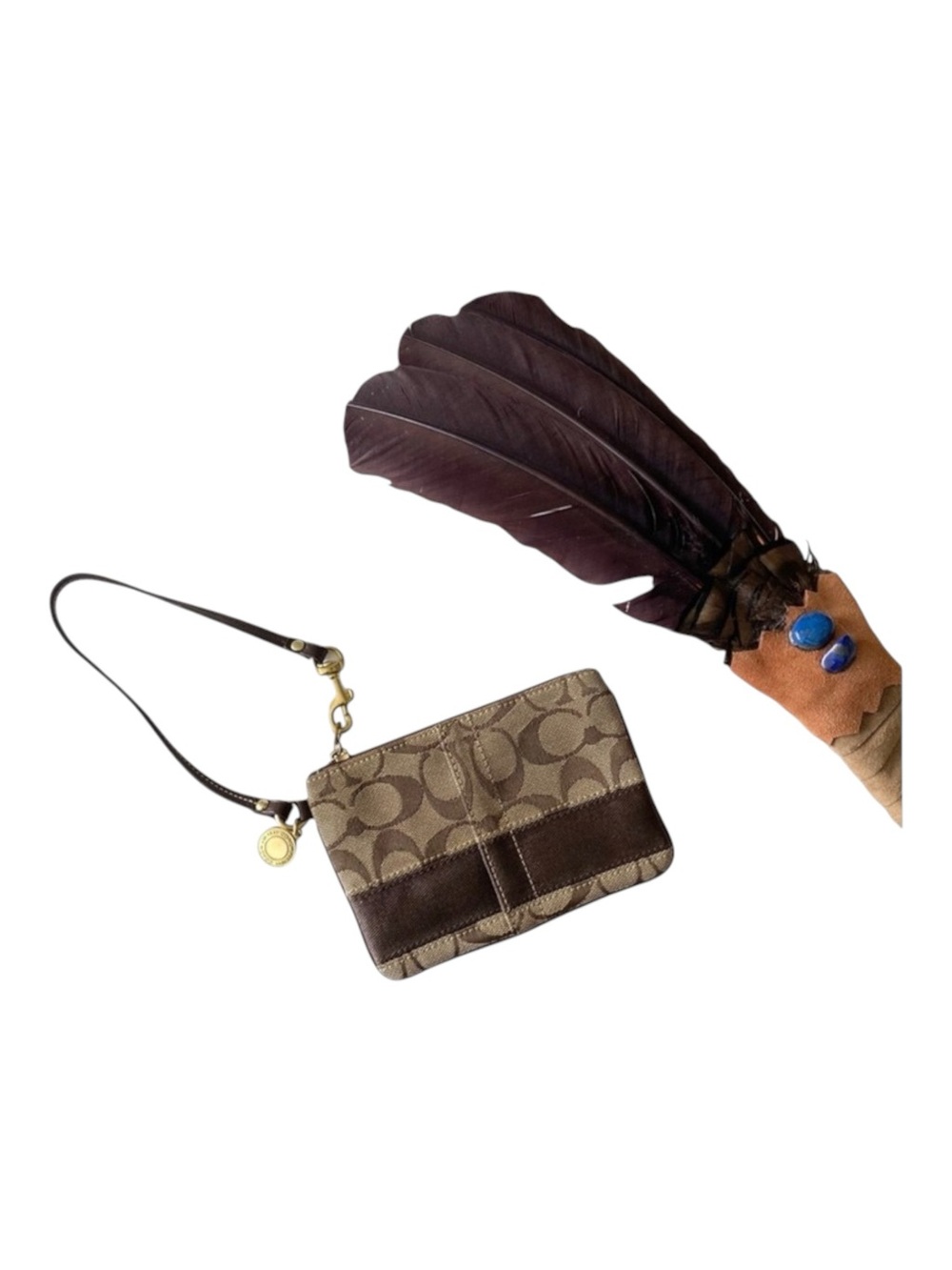 Coach ❃ Signature Monogram Jacquard Wristlet Clutch Bag ❃ Leather Trim ❃ Khaki ❃ - Picture 4 of 16
